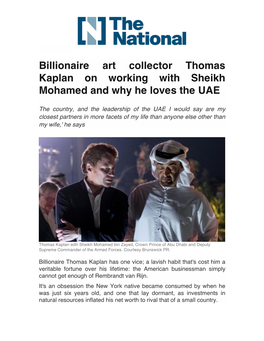 Billionaire Art Collector Thomas Kaplan on Working with Sheikh Mohamed and Why He Loves the UAE