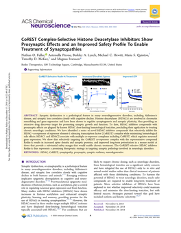 Corest Complex-Selective Histone Deacetylase Inhibitors Show Prosynaptic Effects and an Improved Safety Profile to Enable Treatm