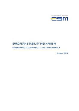 European Stability Mechanism Governance, Accountability, and Transparency