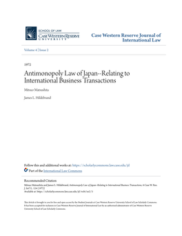 Antimonopoly Law of Japan--Relating to International Business Transactions Mitsuo Matsushita