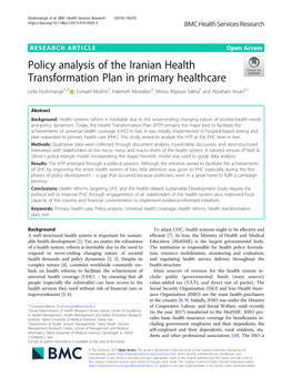 Policy Analysis of the Iranian Health Transformation Plan in Primary