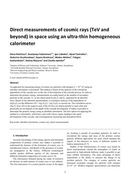 Direct Measurements of Cosmic Rays (Tev and Beyond) in Space Using an Ultra-Thin Homogeneous Calorimeter