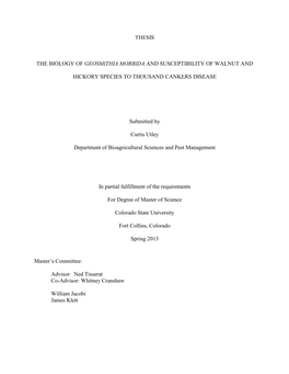 Susceptibility of Walnut and Hickory Species to Geosmithia Morbida