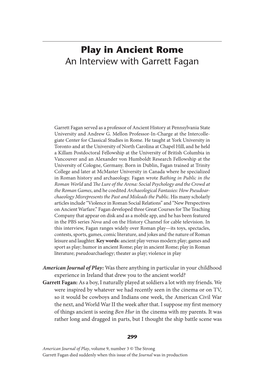 Play in Ancient Rome an Interview with Garrett Fagan
