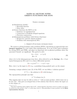 Math 551 Lecture Notes Green's Functions for Bvps