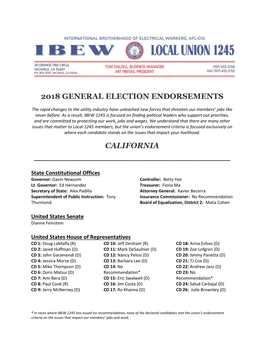 2018 General Election Endorsements California