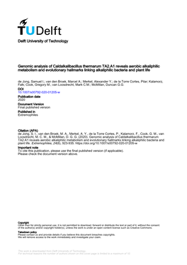 Genomic Analysis of Caldalkalibacillus Thermarum TA2.A1 Reveals Aerobic Alkaliphilic Metabolism and Evolutionary Hallmarks Linki