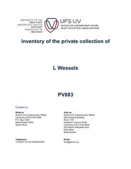 Inventory of the Private Collection of L Wessels PV883