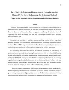 Barry Blackwell: Pioneers and Controversies in Psychopharmacology Chapter 19: the End of the Beginning: the Beginning of the End?