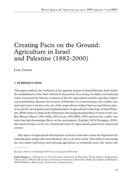 Creating Facts on the Ground: Agriculture in Israel and Palestine (1882-2000)