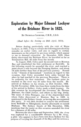 Exploration by Major Edmund Lockyer of the Brisbane River in 1825