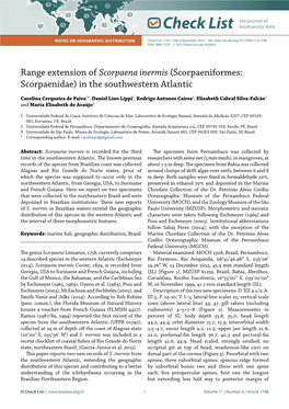 Scorpaena Inermis (Scorpaeniformes: Scorpaenidae) in the Southwestern Atlantic