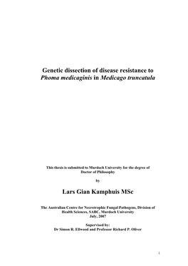 Genetic Dissection of Disease Resistance to Phoma Medicaginis in Medicago Truncatula