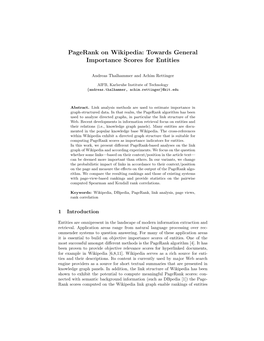 Pagerank on Wikipedia: Towards General Importance Scores for Entities