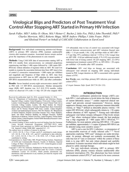 Virological Blips and Predictors of Post Treatment Viral Control After Stopping ART Started in Primary HIV Infection