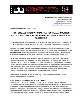 54Th Chicago International Film Festival City & State Program