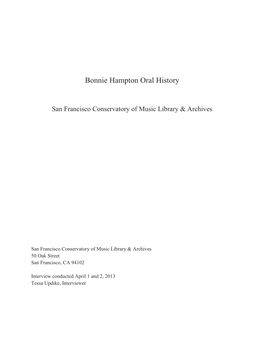 Bonnie Hampton Oral History