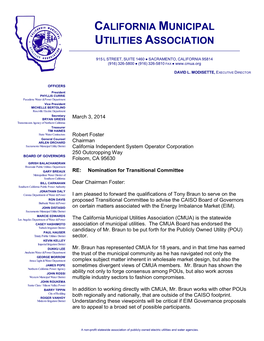 Letter from CMUA Re Nominee Tony Braun Mar 3, 2014