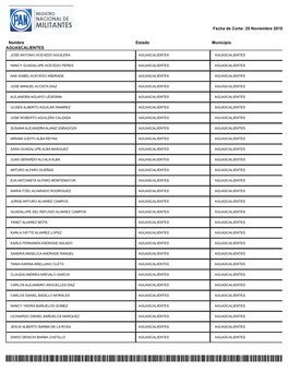 REGISTRO NACIONAL DE MILITANTES CEN PAN Fecha De Corte: 25 Noviembre 2018