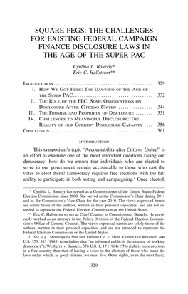 Square Pegs: the Challenges for Existing Federal Campaign Finance Disclosure Laws in the Age of the Super Pac