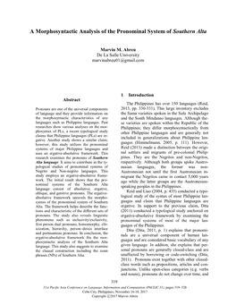 A Morphosyntactic Analysis of the Pronominal System of Southern Alta