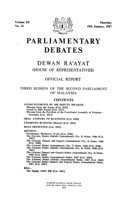 Parliamentary Debates Dewan Ra'ayat (House of Representatives)