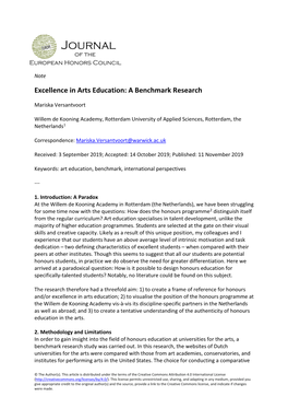 Excellence in Arts Education: a Benchmark Research
