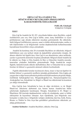 Orta Çağ'da Anadolu'da Hüküm Süren Beyliklerin Sikkelerinin Karakteristik