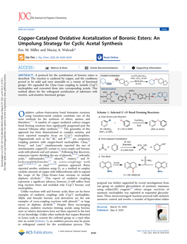 Copper-Catalyzed Oxidative Acetalization of Boronic Esters: an Umpolung Strategy for Cyclic Acetal Synthesis Eric M