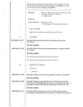 Minutes of the Regular Meeting of the Council of the Town of Peace River Held on Monday, October 27, 2003 at 6:15 P.M