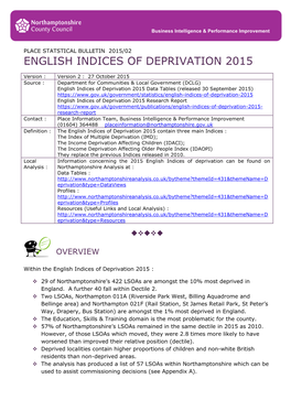 English Indices of Deprivation 2015