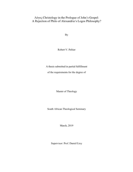 Λόγος Christology in the Prologue of John's Gospel: a Rejection of Philo