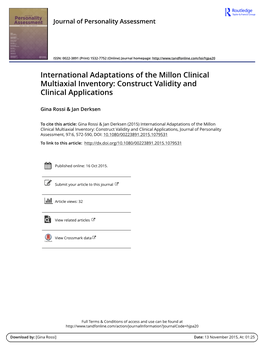 International Adaptations of the Millon Clinical Multiaxial Inventory: Construct Validity and Clinical Applications