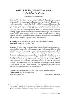 Determinants of Commercial Bank Profitability in Mexico Rubén Chavarín Rodríguez1