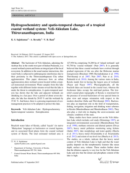 Hydrogeochemistry and Spatio-Temporal Changes of a Tropical Coastal Wetland System: Veli-Akkulam Lake, Thiruvananthapuram, India