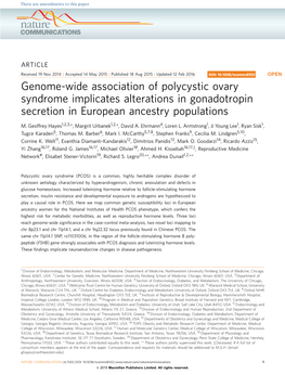 Genome-Wide Association of Polycystic Ovary Syndrome Implicates Alterations in Gonadotropin Secretion in European Ancestry Populations