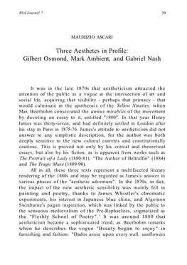 Three Aesthetes in Profile: Gilbert Osmond, Mark Ambient, and Gabriel Nash