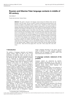 Russian and Siberian-Tatar Language Contacts in Middle of XX Century