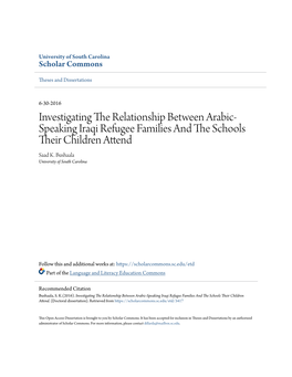 Investigating the Relationship Between Arabic-Speaking Iraqi Refugee Families and the Schools Their Children Attend