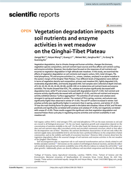 Vegetation Degradation Impacts Soil Nutrients and Enzyme Activities In