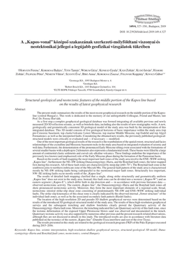 A „Kapos-Vonal” Középső Szakaszának Szerkezeti-Mélyföldtani Viszonyai És Neotektonikai Jellegei a Legújabb Geofizikai Vizsgálatok Tükrében