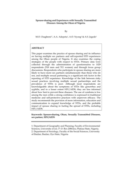 Spouse-Sharing and Experiences with Sexually Transmitted Diseases Among the Okun of Nigeria. by MO Osagbemi1*, AA Adepetu1