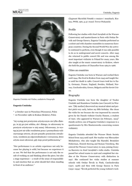 Eugenia Umińska Performed As a Soloist and with Chamber Ensembles in Numerous Euro- Pean Countries