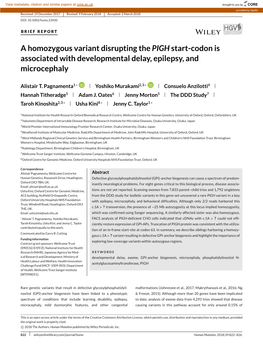 A Homozygous Variant Disrupting the <I>PIGH</I> Start‐