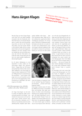 Hans-Jürgen Klages Hans-Jürgen Klagesm Interview Mit Aikidojournal N° 60D – Sommer 2009 E