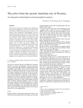 The Pithoi from the Ancient Anatolian City of Pessinus. an Integrated Archaeological and Petrographical Analysis