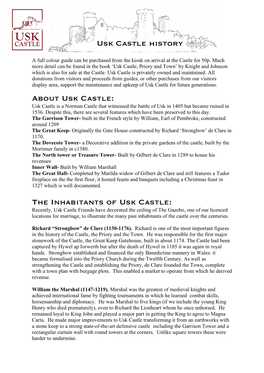 Usk Castle History About Usk Castle: the Inhabitants of Usk Castle