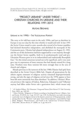 Christian Churches in Ukraine and Their Relations 1991-2015