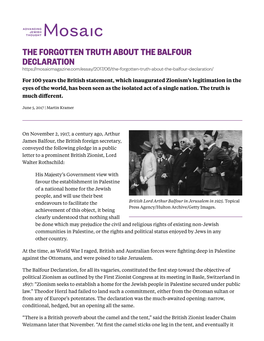 The Forgotten Truth About the Balfour Declaration