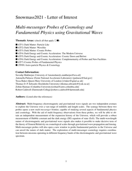 Letter of Interest Multi-Messenger Probes of Cosmology and Fundamental Physics Using Gravitational Waves